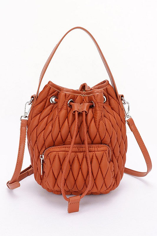 Womens Nylon Quilted Puffer Convertible Bucket Bag | Zarnesh
