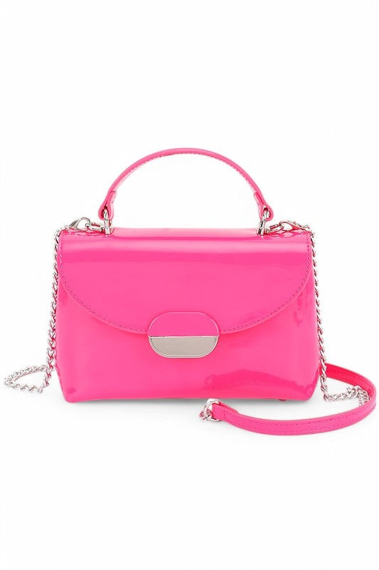 Womens Patent Faux Leather Top Handle Crossbody Bag | Zarnesh