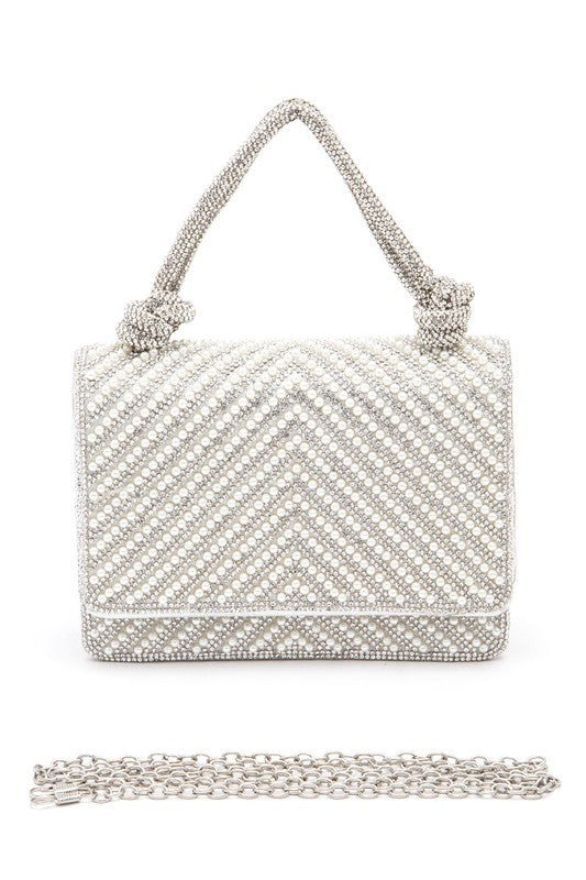 Womens Pearl Studs Rhinestone Handle Clutch Bag | Zarnesh