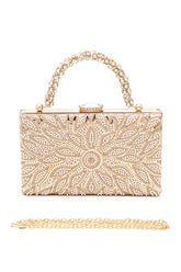 Womens Pearl Studs Rhinestone Handle Flower Box Clutch| Zarnesh