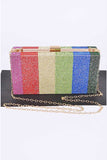 Womens Rainbow Color Shoulder Chain Rhinestone Pave Box Clutch Zarnesh