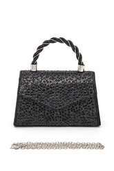 Womens Statement Rhinestone Top Handle Clutch Bag