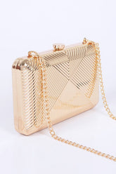 Womens Textured Shiny Metal Box Clutch Chain Shoulder Purse | Zarnesh
