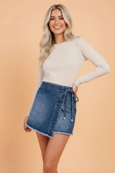 Wrapped Tie-Waist Denim Skort | Zarnesh