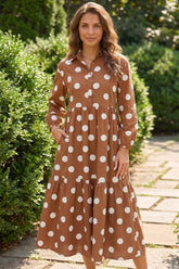 Polka Dot Collar Tiered Maxi Dress with Pockets | Zarnesh