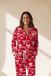 Bow Satin Long Sleeve Sleepwear Pajama Set | Zarnesh