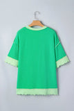 Colorblock Striped Knit Corded Uneven Hem T-Shirt | Zarnesh