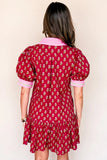 Contrasted Floral V-Neck Bubble Sleeve Mini Dress | Zarnesh