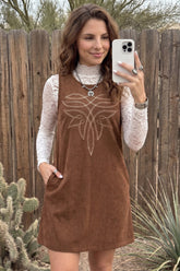 Corduroy Embroidered Jumper Mini Dress | Zarnesh