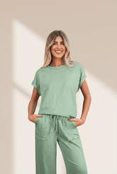 Cuffed Short Sleeve Tee Drawstring Pants Set | Zarnesh