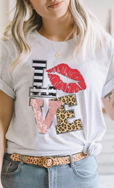 Women Love Multi Pattern Valentine Plus Size Graphic Tee Zarnesh