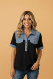 Denim Waffle Knit Colorblock Polo Shirt | Zarnesh