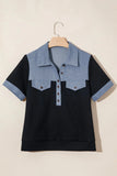 Denim Waffle Knit Colorblock Polo Shirt | Zarnesh