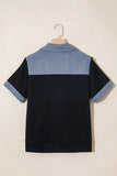 Denim Waffle Knit Colorblock Polo Shirt | Zarnesh