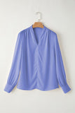 Elegant V-Neck Solid Pleated Long Sleeve Blouse | Zarnesh