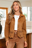 Faux Suede Laser Cut Hollowed Retro Shacket | Zarnesh