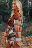 Women Plaid Corduroy Patchwork Collar Chest Pocket Shacket Zarnesh