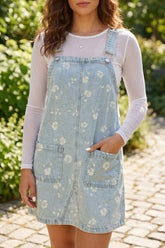 Floral Adjustable Strap Washed Denim Mini Dress | Zarnesh