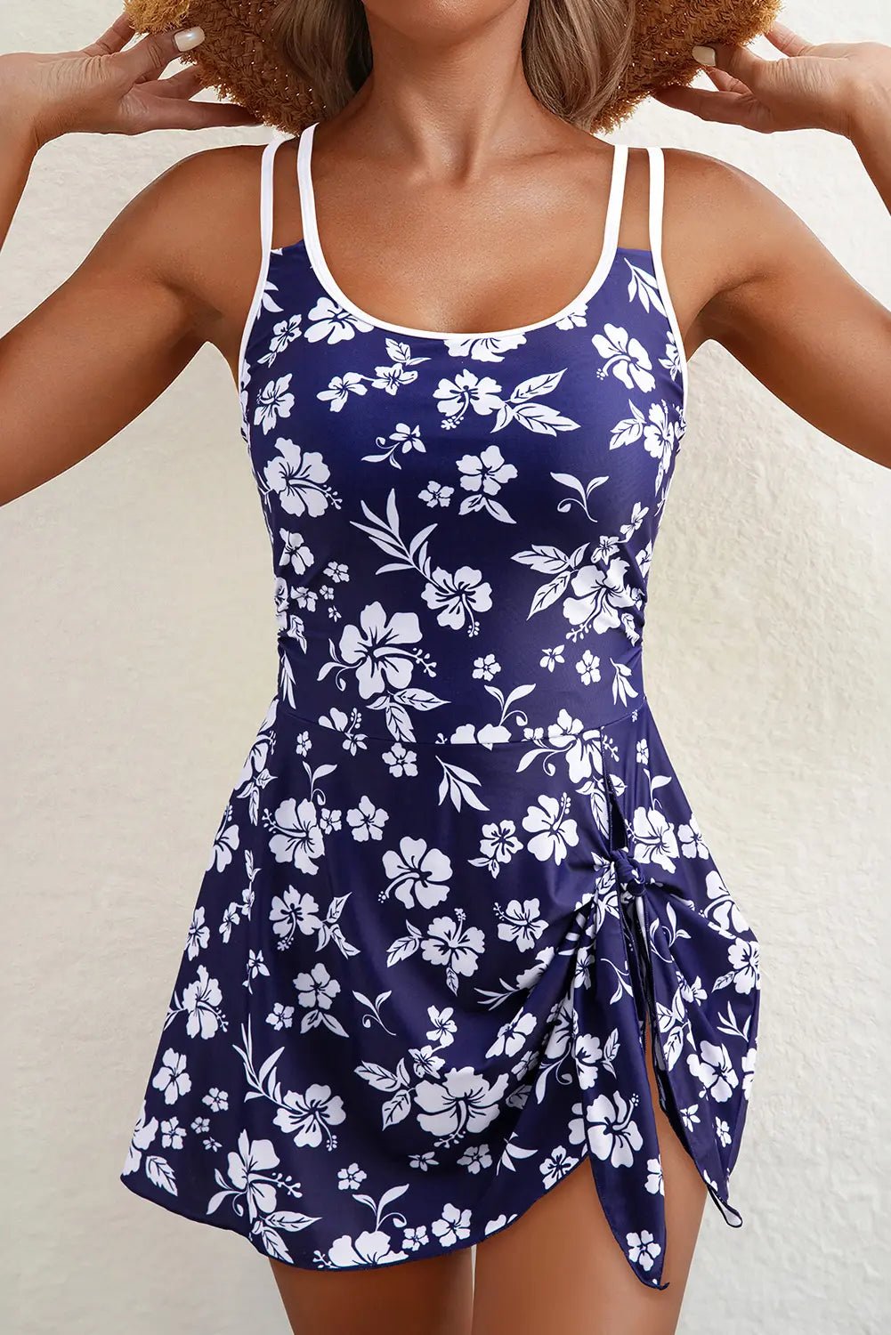 Floral Criss Cross Back Strap Side Tie Swimdress | Zarnesh