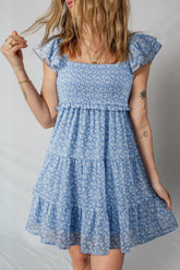 Floral Smocked Tiered Flutter Mini Dress | Zarnesh