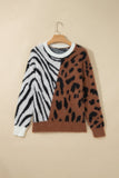 Fuzzy Colorblock Leopard Zebra Print Sweater | Zarnesh - Zarnesh