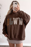 Mirror selfie in coffee WWJD patchwork letter mock neck sweatshirt