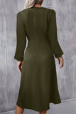 Back view of jungle green long sleeve midi dress with balloon sleeves