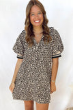 Leopard Half-Zip Neck Striped Trim Mini Dress | Zarnesh