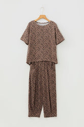 Leopard Loose Tee Waist Pants Loungewear Set | Zarnesh
