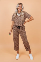 Leopard Loose Tee Waist Pants Loungewear Set | Zarnesh