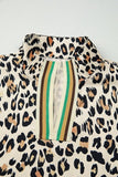 Leopard Notched Short Sleeve Blouse Striped Trim | Zarnesh