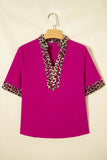Leopard Patchwork Trim Short Sleeve Blouse | Zarnesh