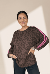 Leopard Print Varsity Stripe Tunic Top | Zarnesh