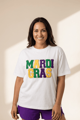 Mardi Gras Chenille Patch Graphic Tee Top | Zarnesh
