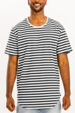 Men Plus Lightweight Stripe Round Neckline Elongated Fit Shirt Zarnesh