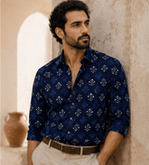 Men's Cotton Rajwadi Indigo Block Print Shirt | Zarnesh