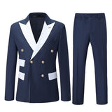 Men’s Double Breasted Blazer 2 Piece Contrast Collar Suit | Zarnesh