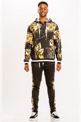 Men's Gold Rose Over Urban Black Hoodie and Sweat Set | Zarnesh