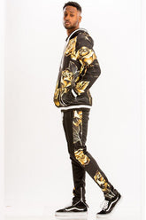 Men's Gold Rose Over Urban Black Hoodie and Sweat Set | Zarnesh