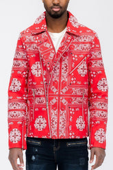 Men's Lightweight Bandana Print Vegan Leather Jacket | Zarnesh