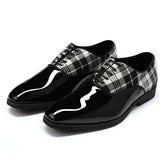 Men's Plaid Pointed Inlay Toe Patchwork Lace-Up Oxfords Shoes | Zarnesh