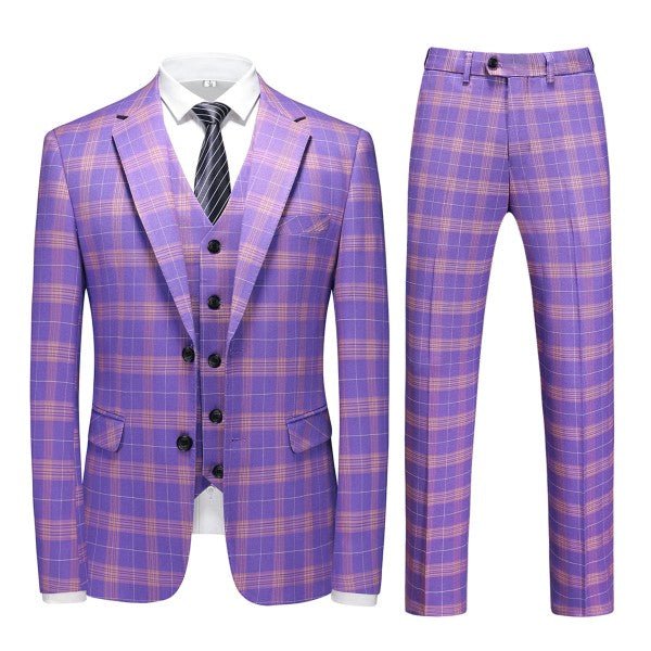 Men’s Violet Plaid Check 3-Piece 2 Button Suit Set | Zarnesh