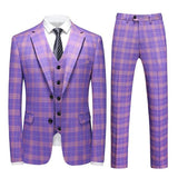 Men’s Violet Plaid Check 3-Piece 2 Button Suit Set | Zarnesh