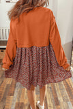 Back view of orange knit and rust floral flared 2-in-1 mini dress