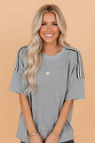 Oversized Striped Patchwork Sleeve Raw Edge Tee | Zarnesh