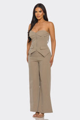 Pinstripe Strapless Corset Wide Leg Pant Set | Zarnesh