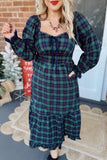 Plaid Long Sleeve Lace Trim Bow Midi Dress | Zarnesh - Zarnesh