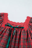 Plaid Puff Sleeve Green Bow Babydoll Mini Dress | Zarnesh - Zarnesh - Dresses/Mini Dresses