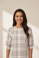 Plaid Puff Sleeve Smocked Blouse Top | Zarnesh
