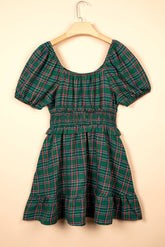 Plaid Smocked Waist Square Neck Mini Dress | Zarnesh - ZarneshPlaid Smocked Waist Square Neck Mini Dress | Zarnesh